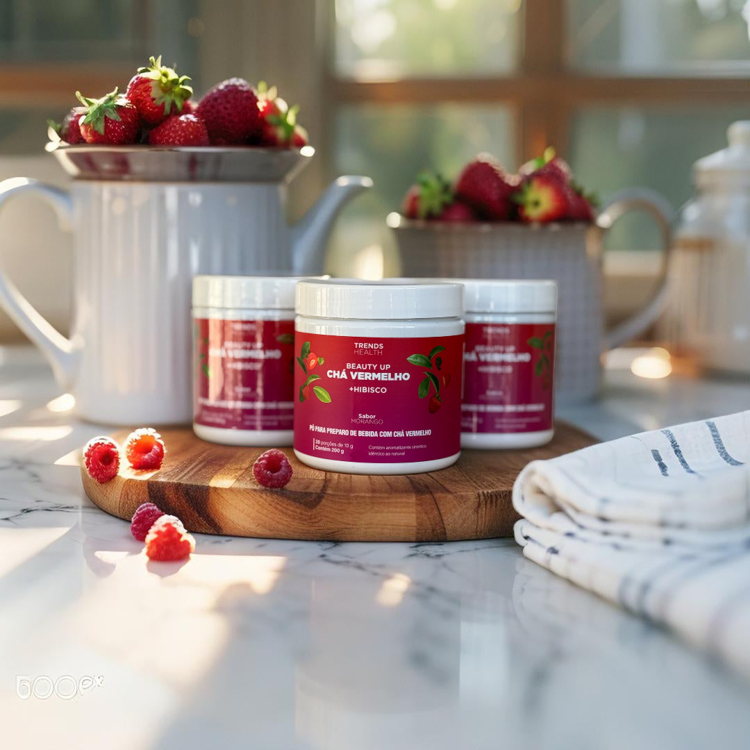 1 Colágeno + 1 Beauty Up Hair + 1 Chá Vermelho + 1 Chá vermelho BRINDE!